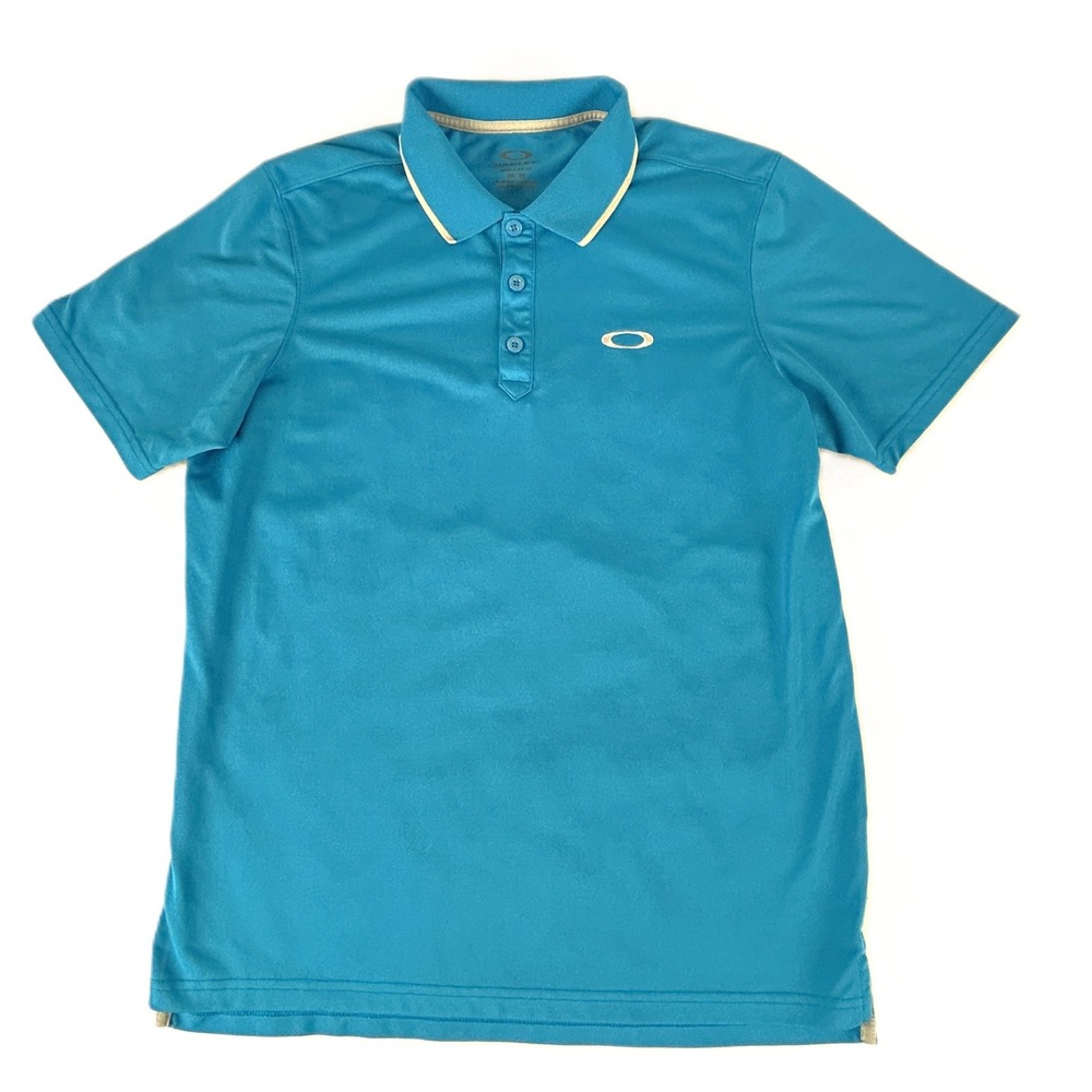 Oakley Polo Shirt Mens Medium Regular Fit Blue Golf Short Sleeve